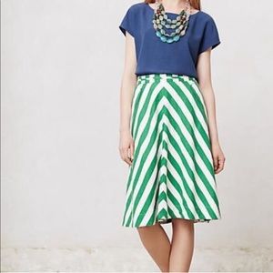 Anthropologie Green and White Striped Skirt